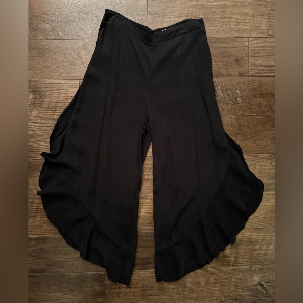 Elevenses by Anthropologie Black Waterfall Ruffle Pants with Side Slits Size 12 - Picture 6 of 16